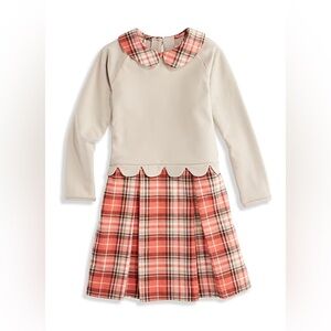 bella bliss Cream and Red Plaid Kids Dress